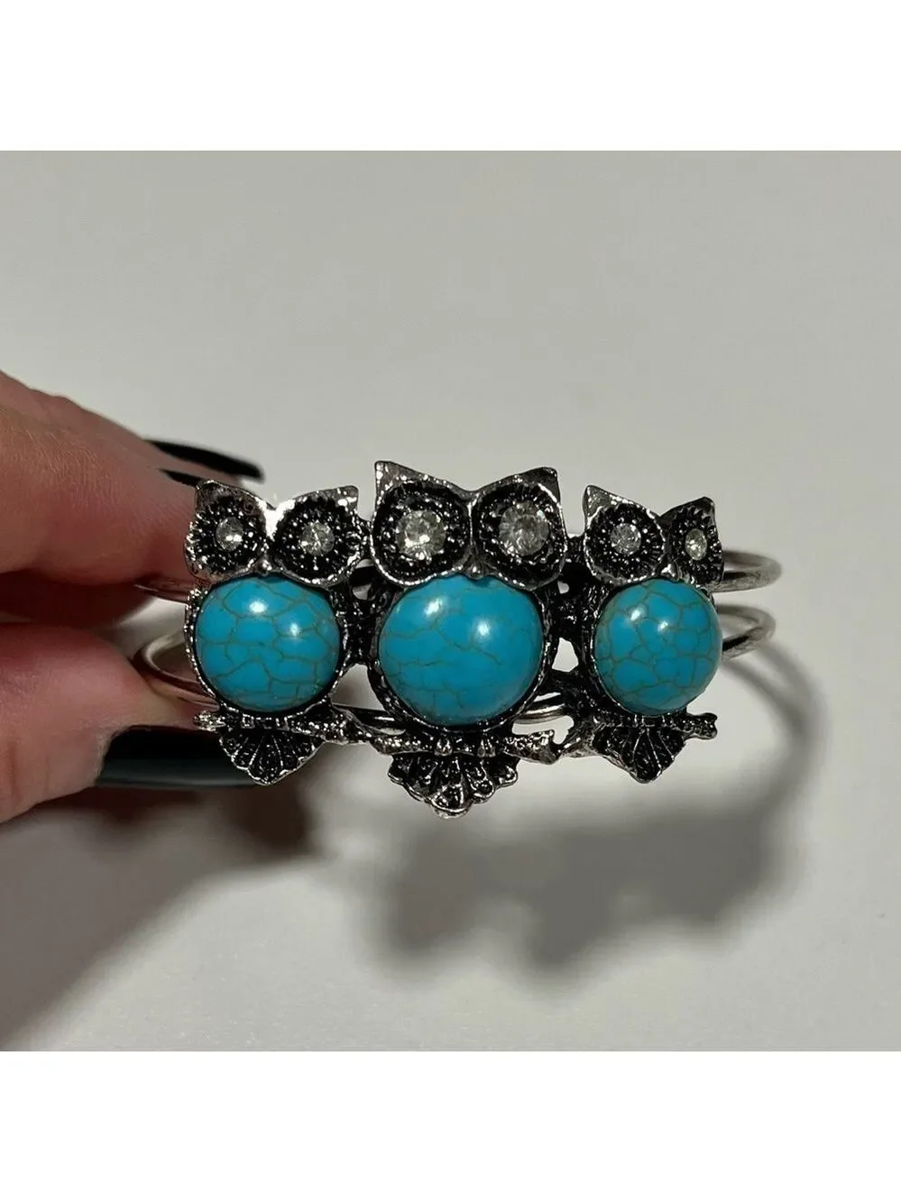Betsey Johnson Silver Tone Faux Turquoise Owl Cuff Bracelet